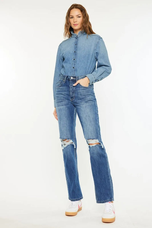 Kancan Ultra High Rise 90's Boyfriend Jeans in MEDIUM - High-Waisted - Kancan Ultra High Rise Jeans (bottom)