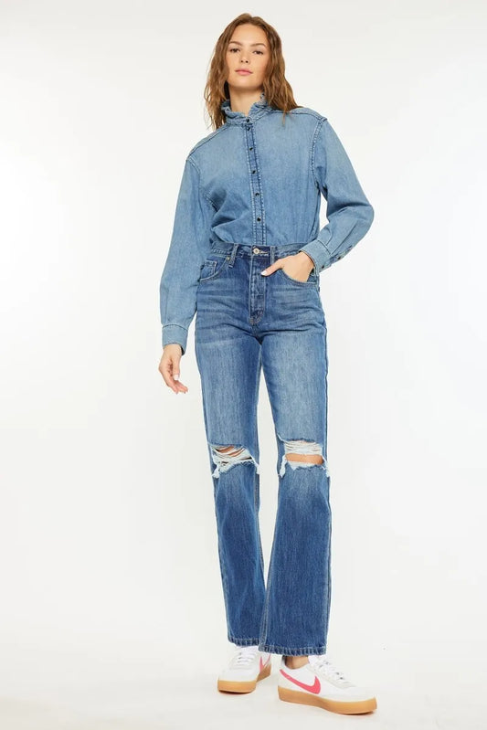 Kancan Ultra High Rise 90's Boyfriend Jeans in MEDIUM view 2 - High-Waisted - Kancan Ultra High Rise Jeans (bottom)