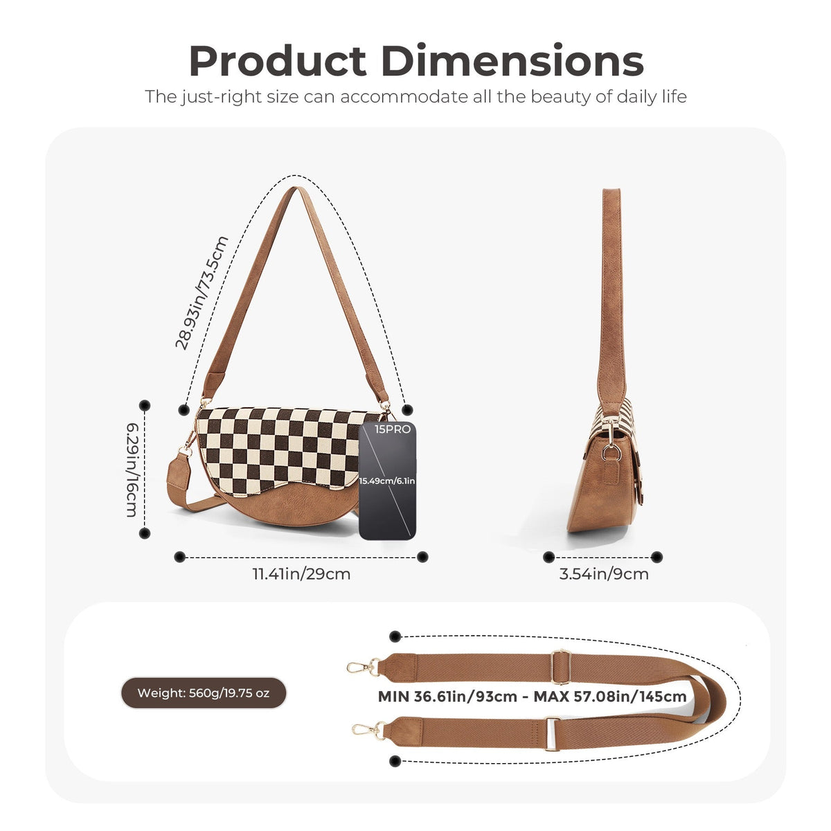 Karlie Mixed Media Checkered Convertible Saddle Shoulder Crossbody Bag view 5 - Bag Crossbody