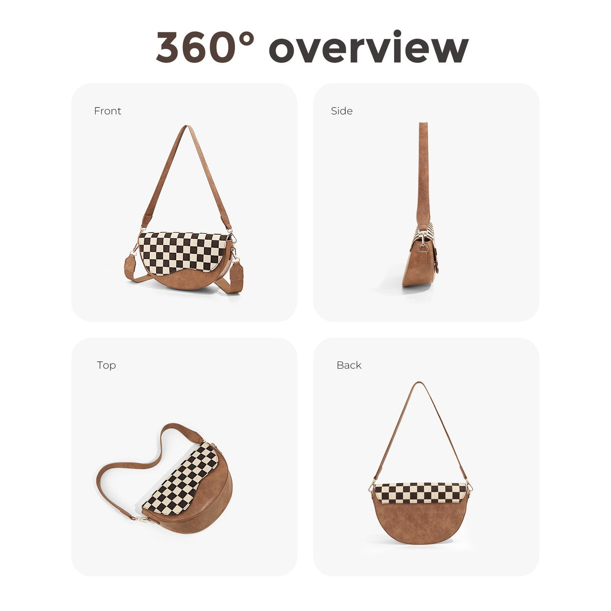Karlie Mixed Media Checkered Convertible Saddle Shoulder Crossbody Bag view 6 - Bag Crossbody