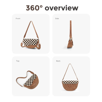 Karlie Mixed Media Checkered Convertible Saddle Shoulder Crossbody Bag view 6 - Bag Crossbody