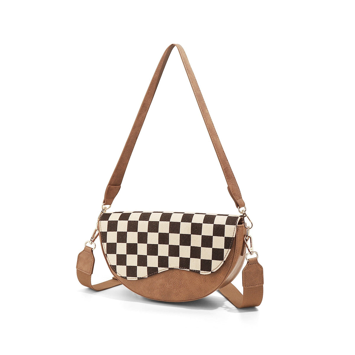 Karlie Mixed Media Checkered Convertible Saddle Shoulder Crossbody Bag view 7 - Bag Crossbody