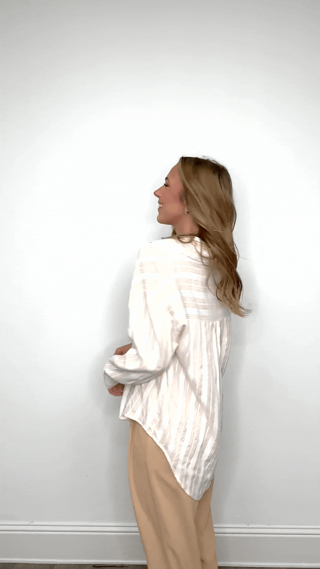 Kathryn Button-up, Beige Stripes view 8 (top)
