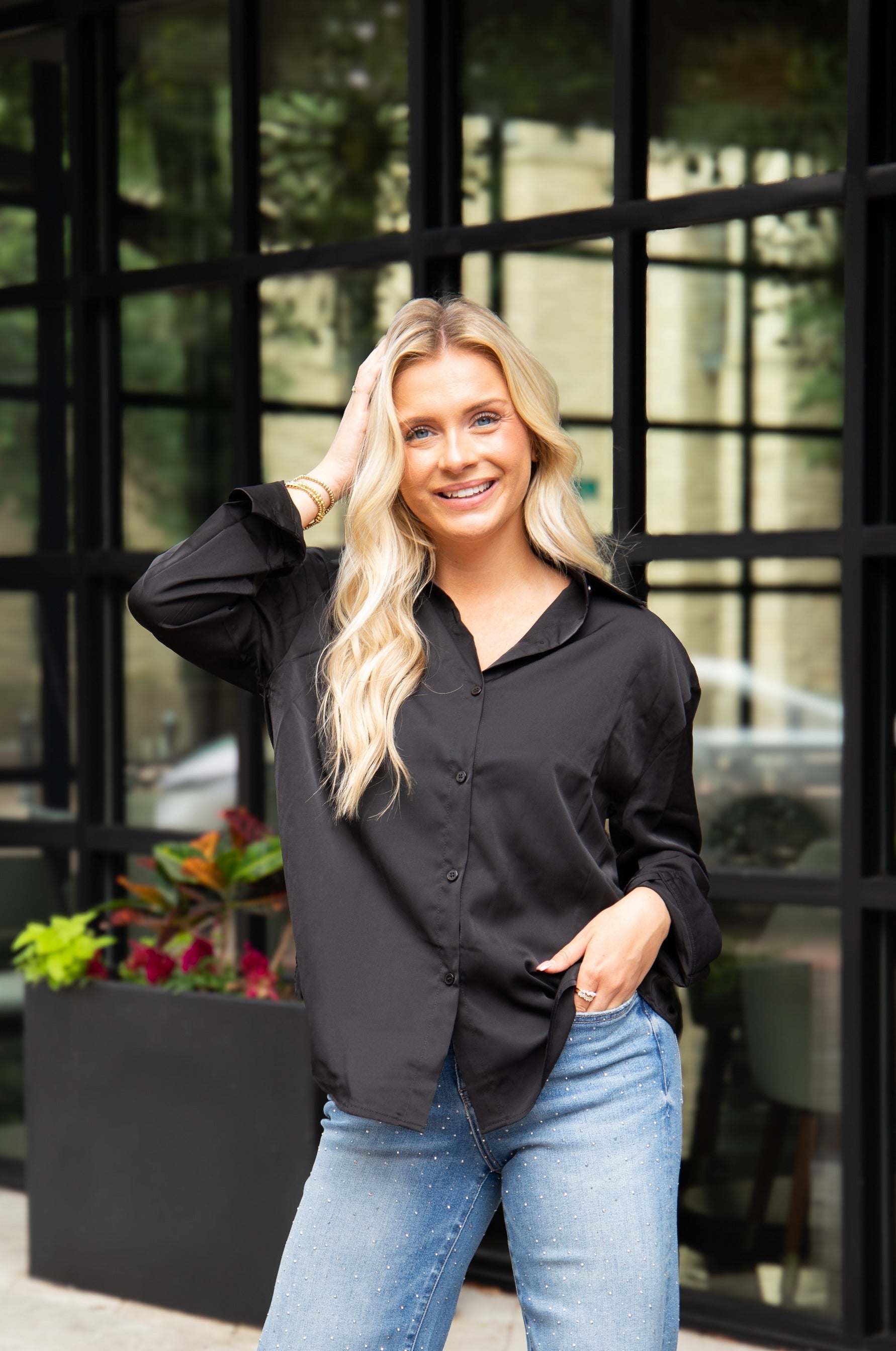 Kathryn Button-up, Black in Black - Button Black (top)