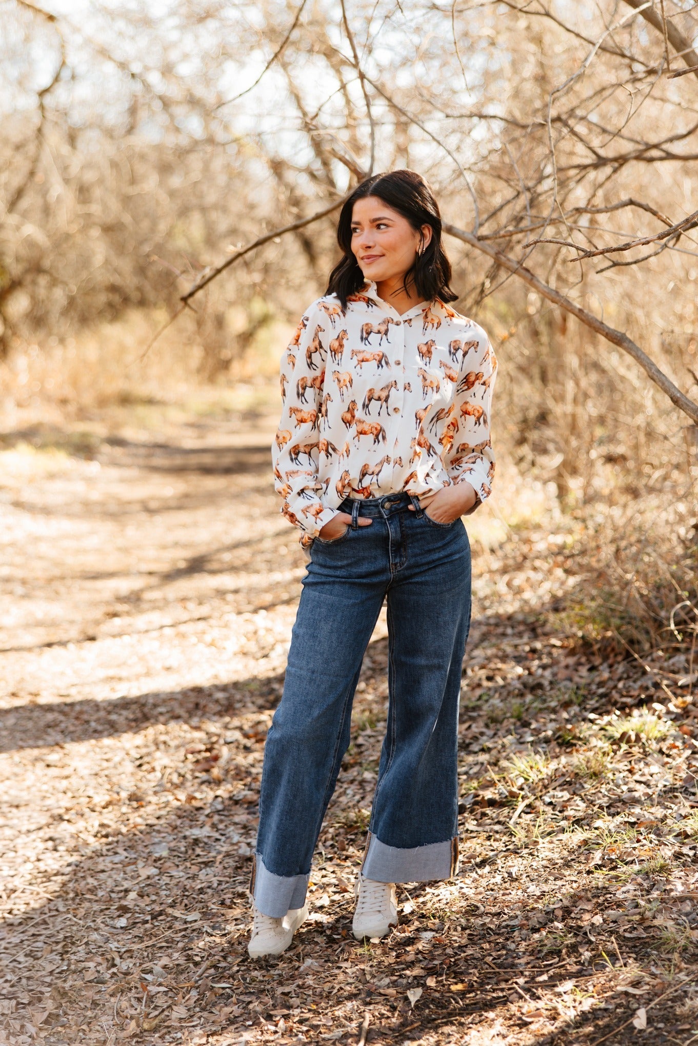 Kathryn Button-up, Horse Print in Ivory view 2 (top)
