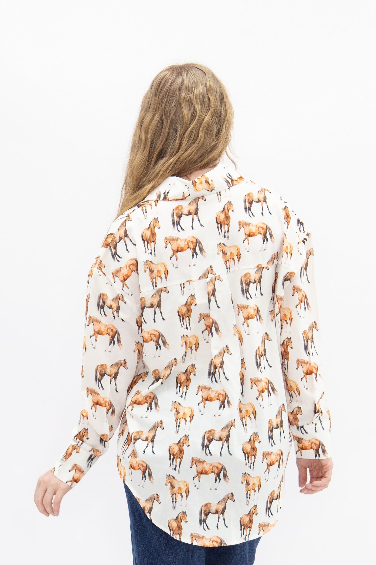 Kathryn Button-up, Horse Print in Ivory view 5 (top)