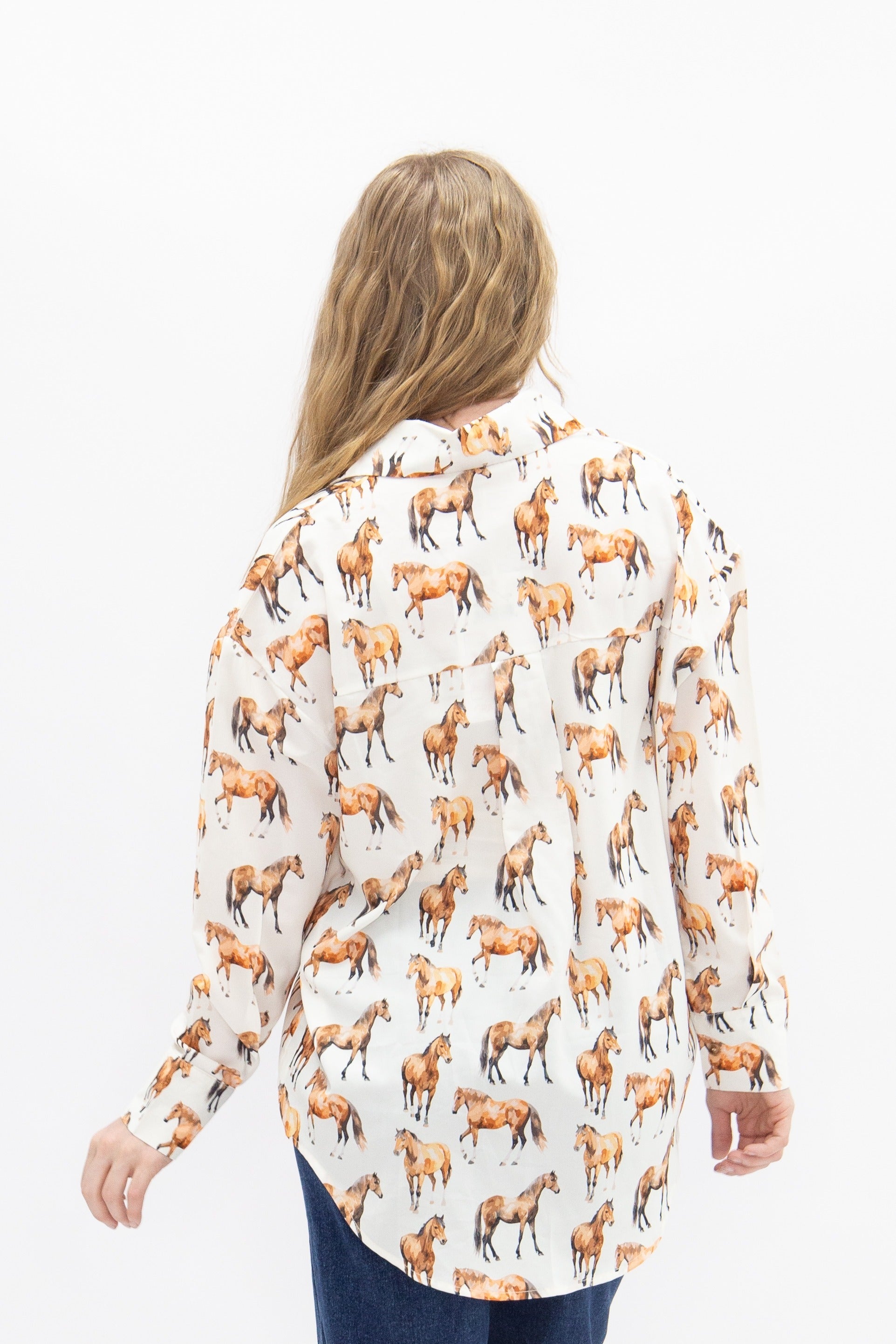 Kathryn Button-up, Horse Print in Ivory view 5 (top)