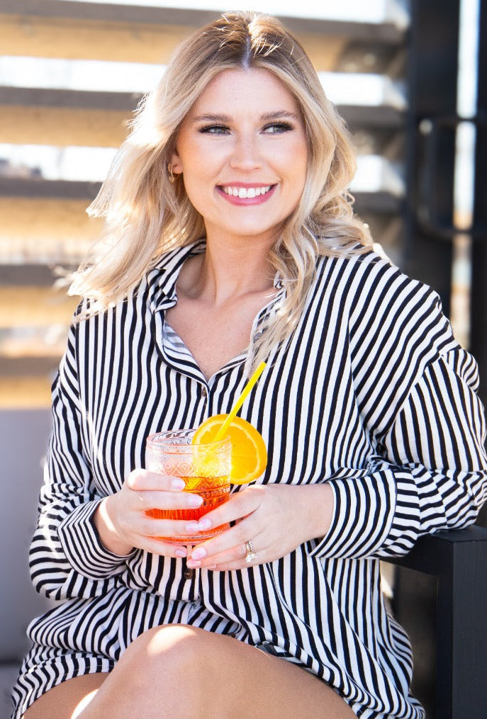 Kathryn Classic Button-up, Black Stripes in Black (top)
