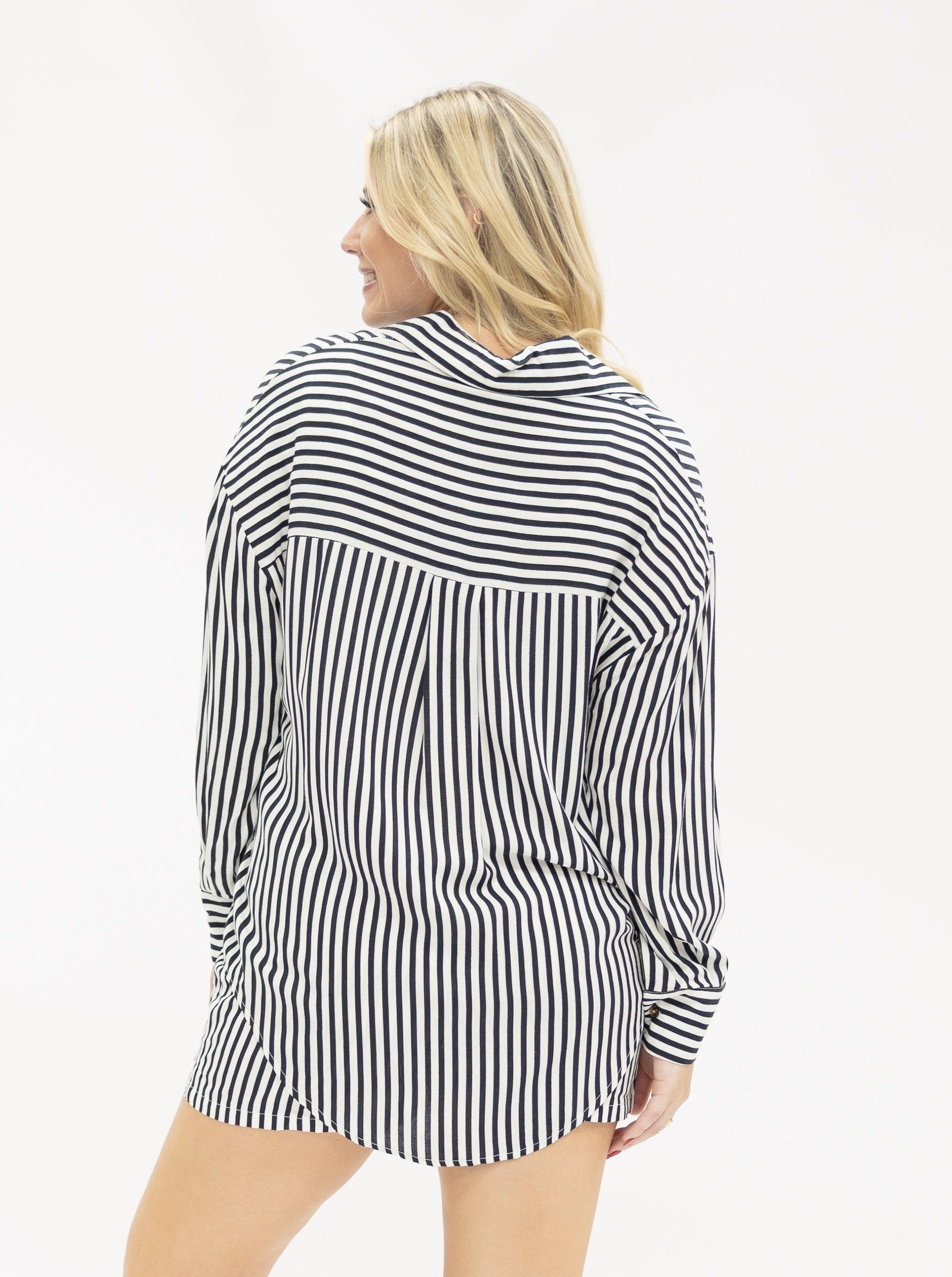 Kathryn Classic Button-up, Black Stripes in Black view 6 (top)