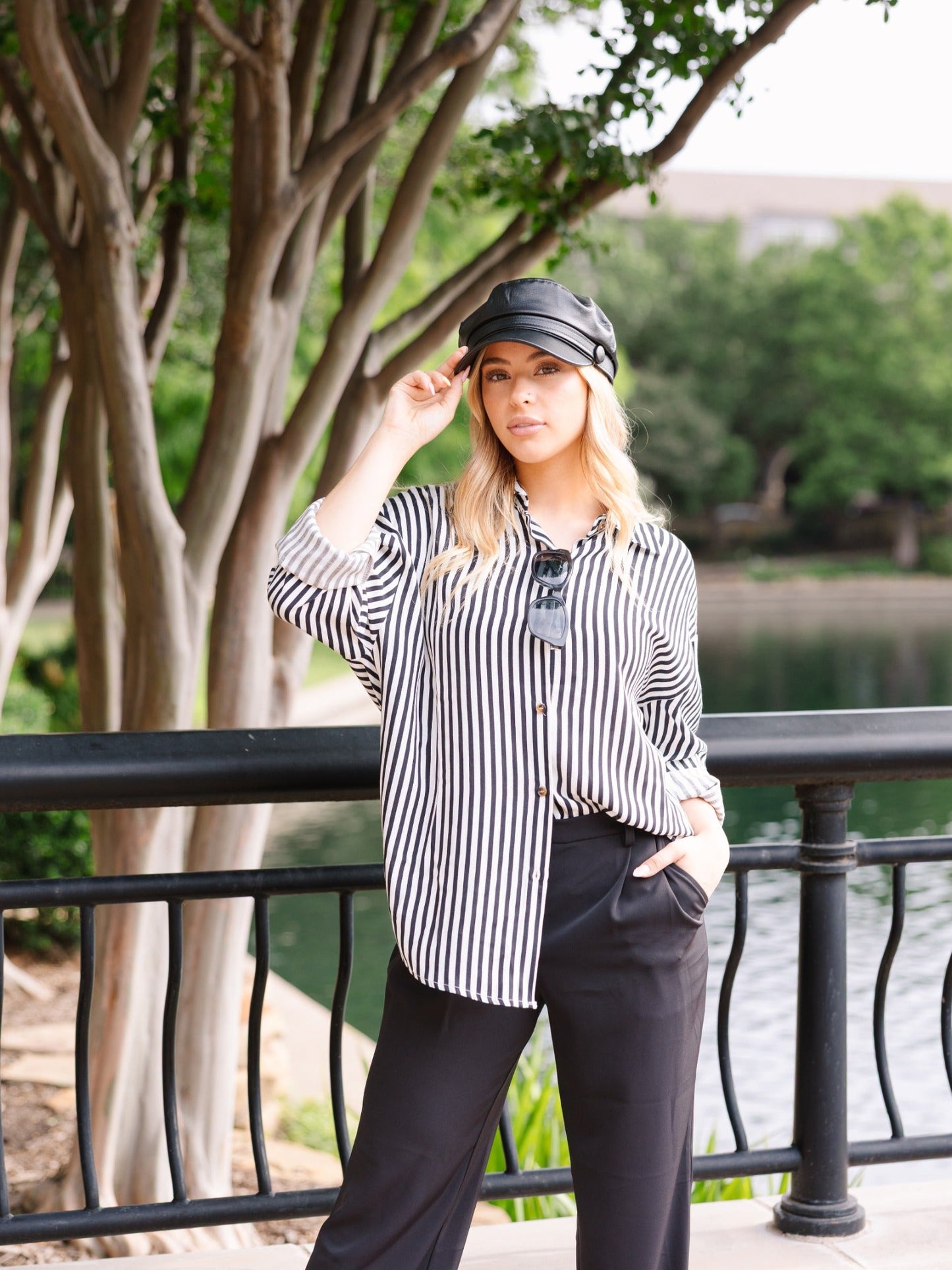 Kathryn Classic Button-up, Black Stripes in Black view 7 (top)