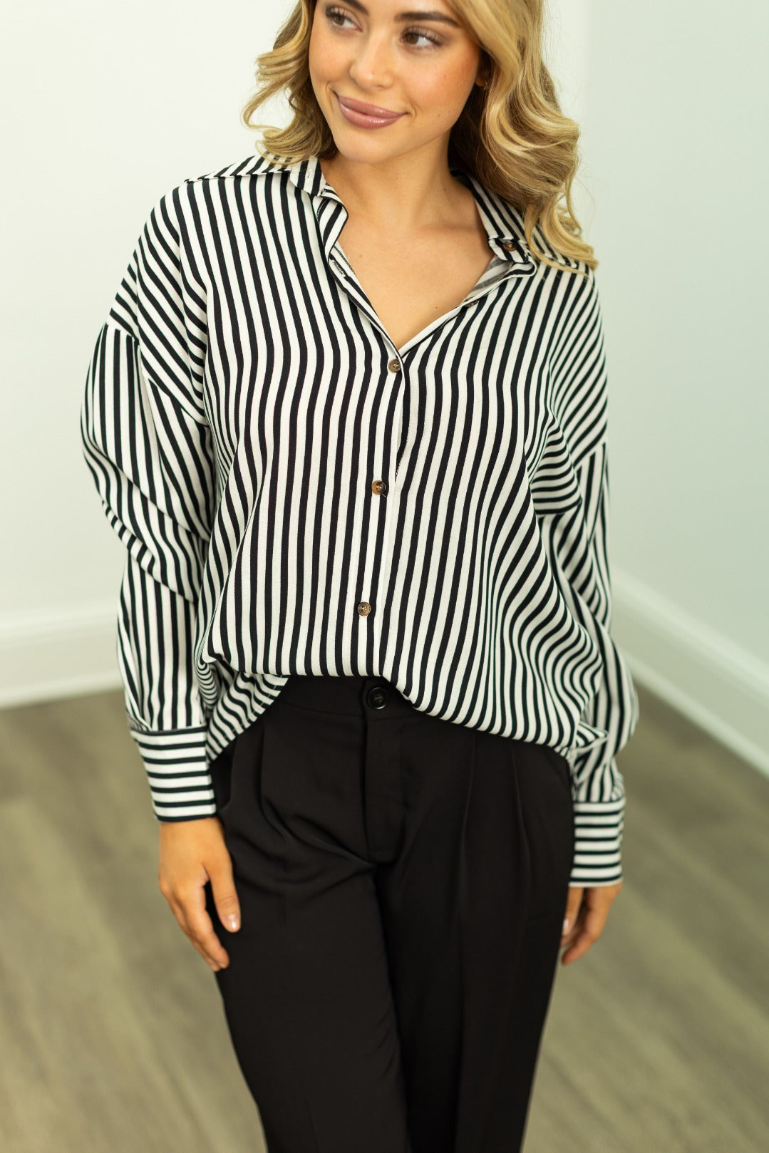 Kathryn Classic Button-up, Black Stripes view 9 (top)
