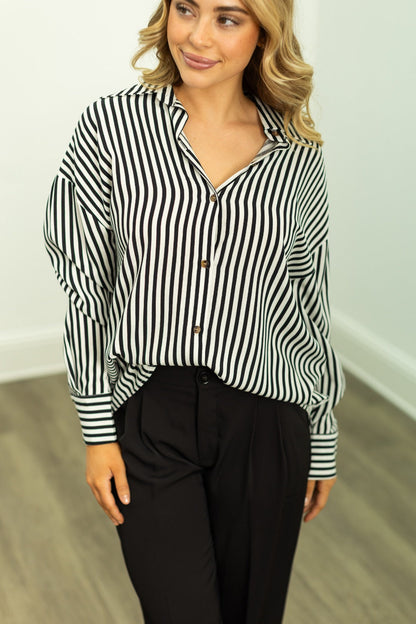 Kathryn Classic Button-up, Black Stripes view 9 (top)
