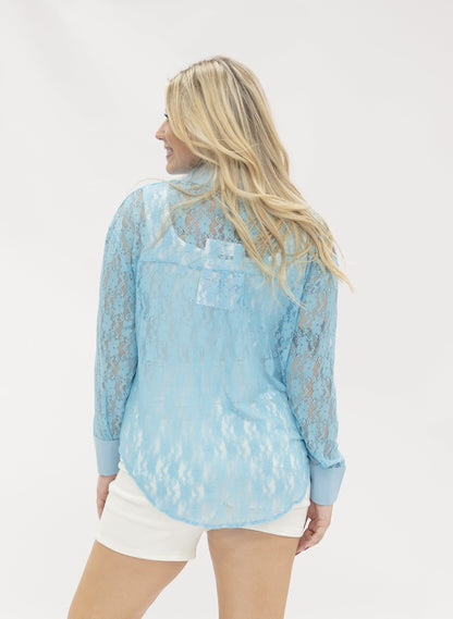 Kathryn Classic Button-up, Blue Lace in Blue view 2 (top)