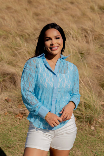 Kathryn Classic Button-up, Blue Lace in Blue view 5 (top)