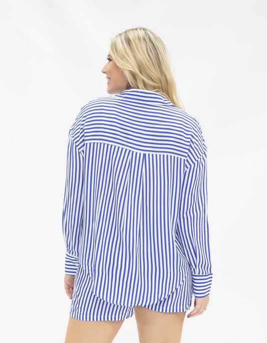 Kathryn Classic Button-up, Blue Stripe in Neon Blue view 2 (top)