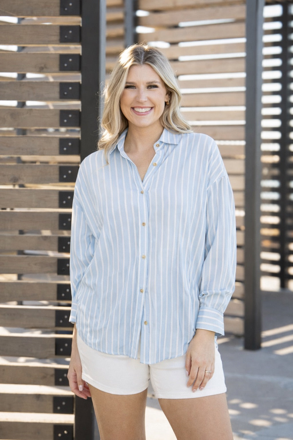 Kathryn Classic Button-up, Blue Stripes in Blue (top)