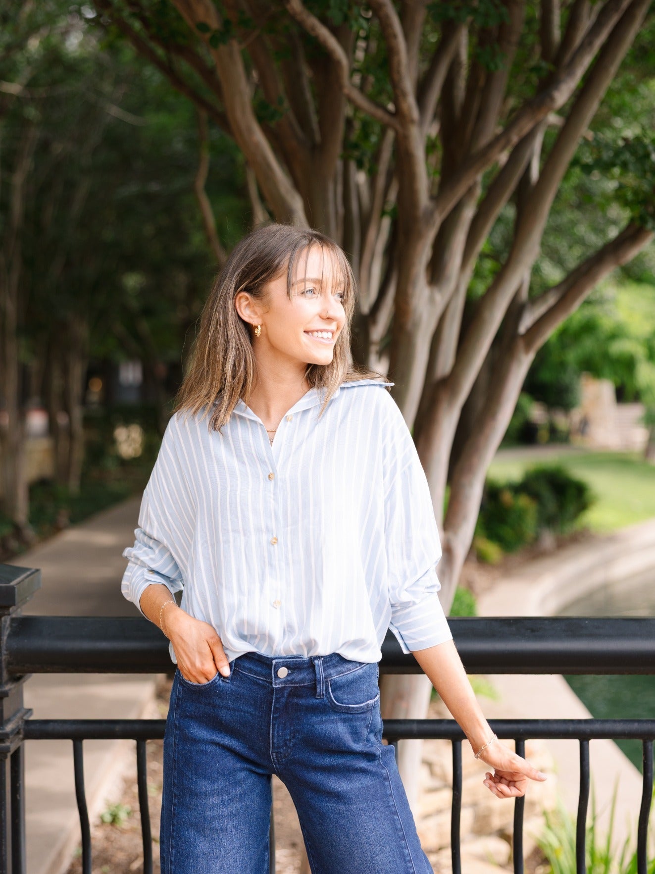Kathryn Classic Button-up, Blue Stripes in Blue view 2 (top)