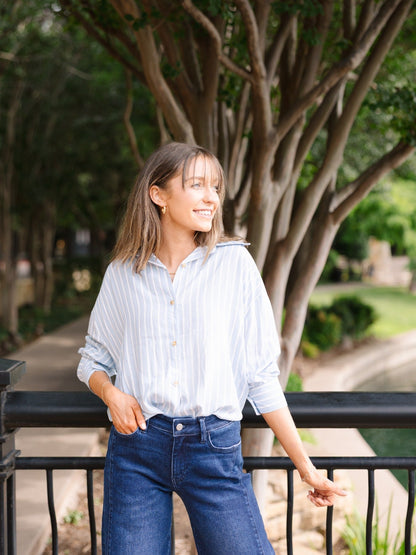 Kathryn Classic Button-up, Blue Stripes in Blue view 2 (top)