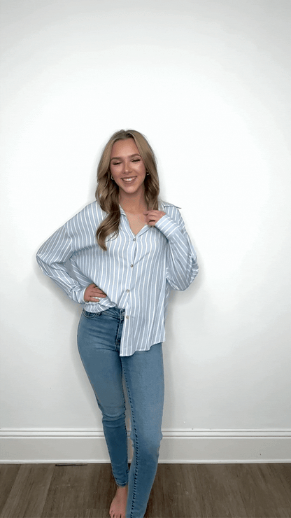 Kathryn Classic Button-up, Blue Stripes in Blue view 3 (top)
