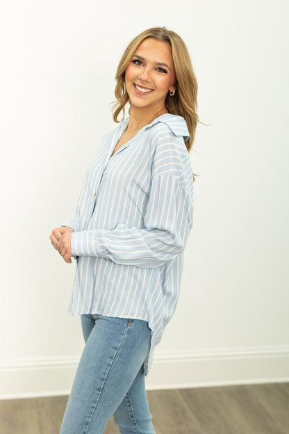 Kathryn Classic Button-up, Blue Stripes in Blue view 7 (top)