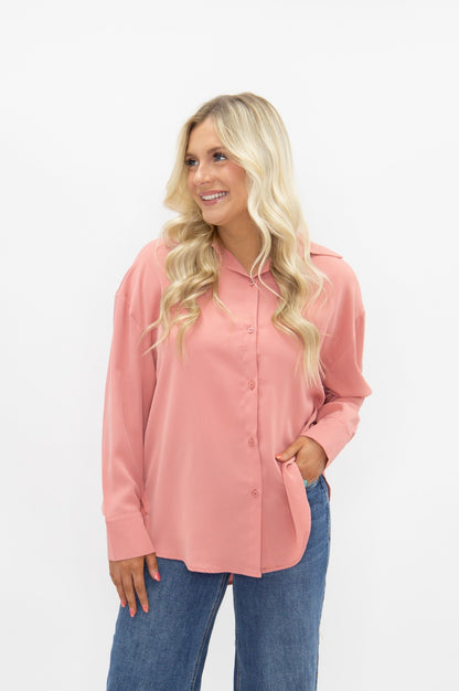 Kathryn Classic Button-up, Blush Pink in Blush view 4 (top)