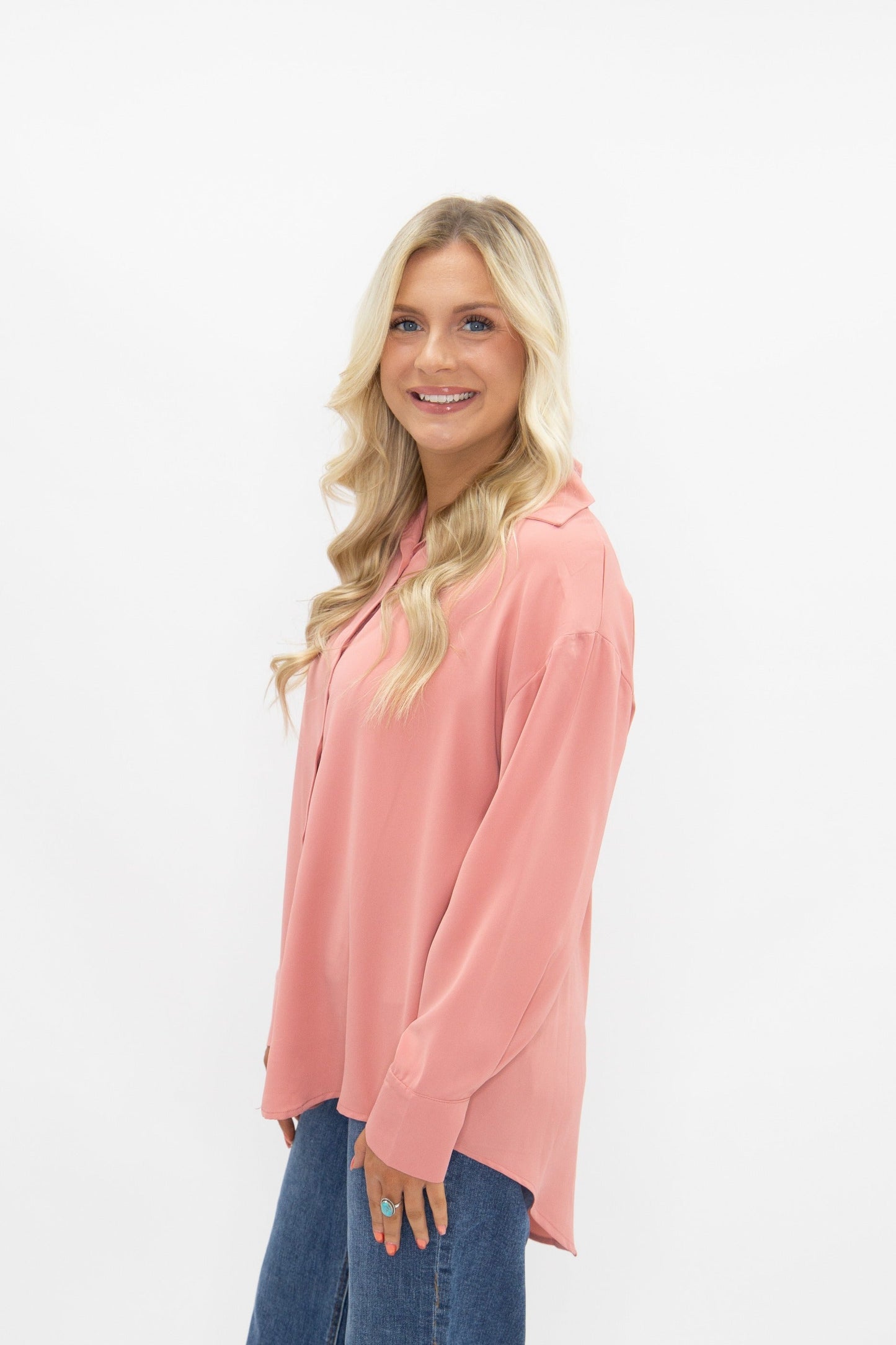 Kathryn Classic Button-up, Blush Pink in Blush view 5 (top)