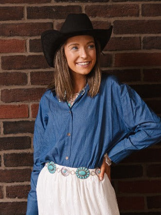 Kathryn Classic Button-up, Chambray in Blue - Button Chambray (top)
