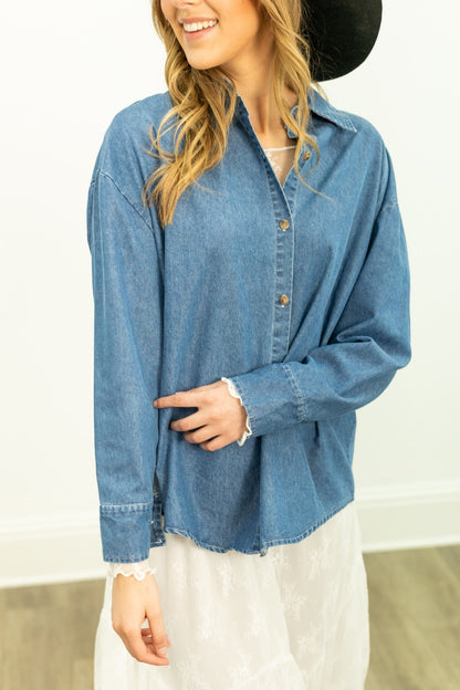 Kathryn Classic Button-up, Chambray view 9 - Button Chambray (top)