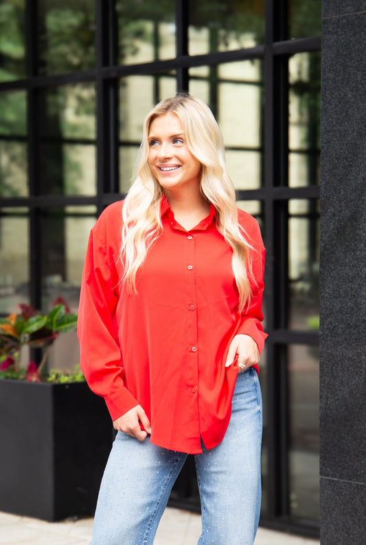 Kathryn Classic Button-up, Dark Red in Red view 2 - Catherine Classic Reddit (top)