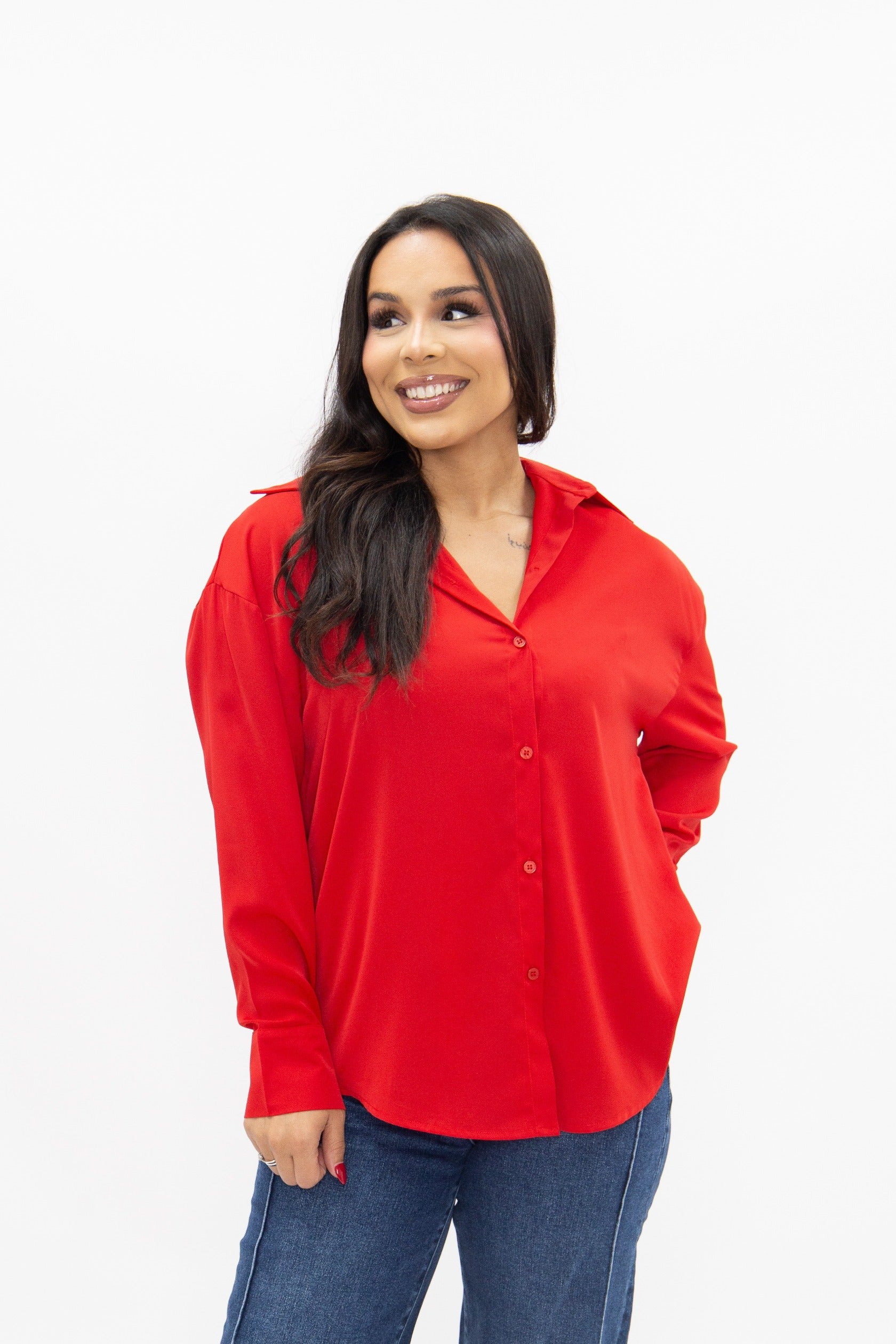 Kathryn Classic Button-up, Dark Red in Red view 3 - Catherine Classic Reddit (top)