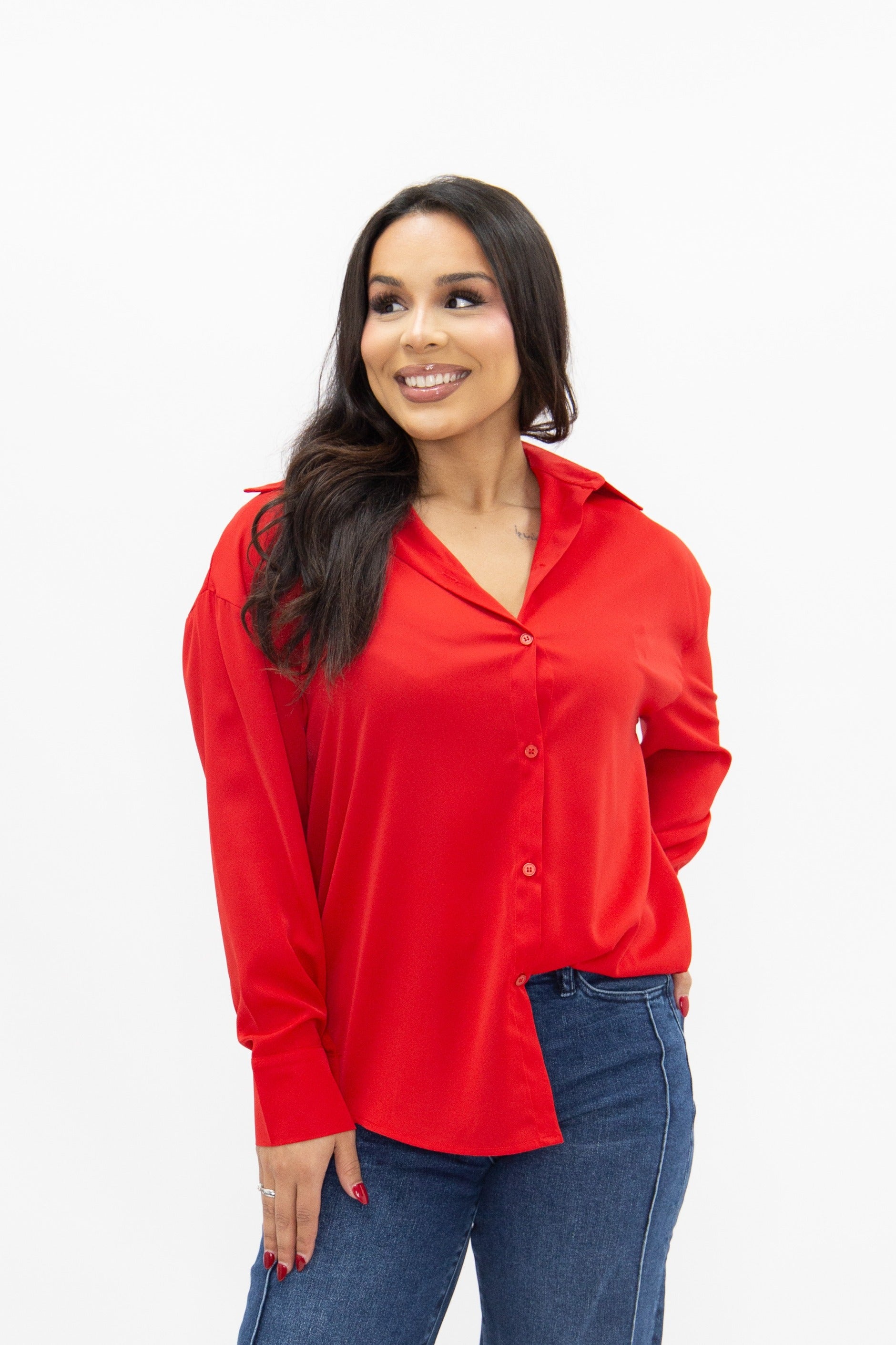 Kathryn Classic Button-up, Dark Red in Red view 4 - Catherine Classic Reddit (top)
