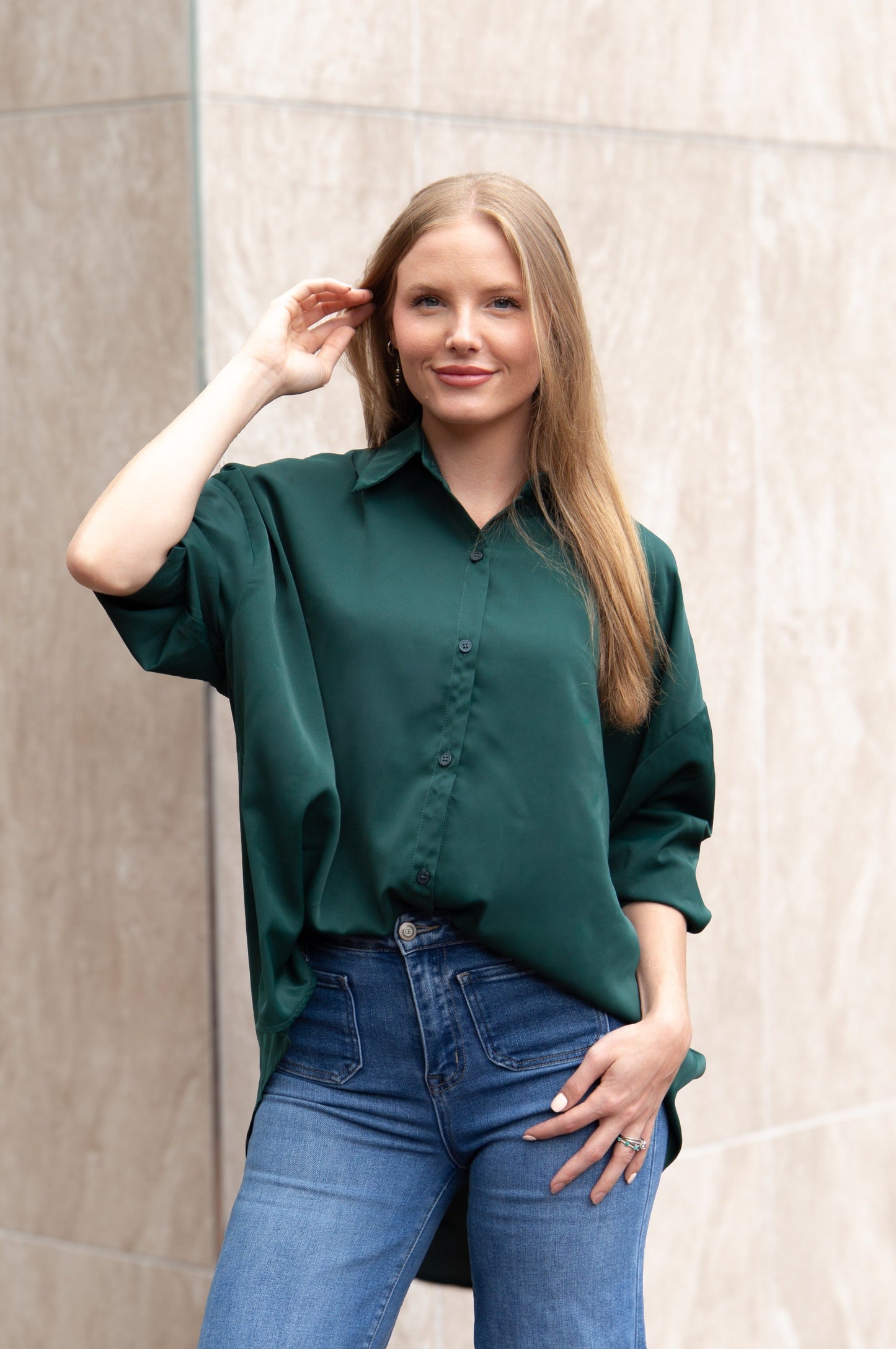 Kathryn Classic Button-up, Forest Green in Forest Green (top)