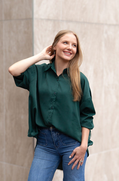 Kathryn Classic Button-up, Forest Green in Forest Green view 2 (top)