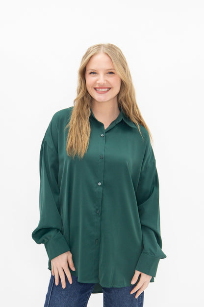 Kathryn Classic Button-up, Forest Green in Forest Green view 3 (top)