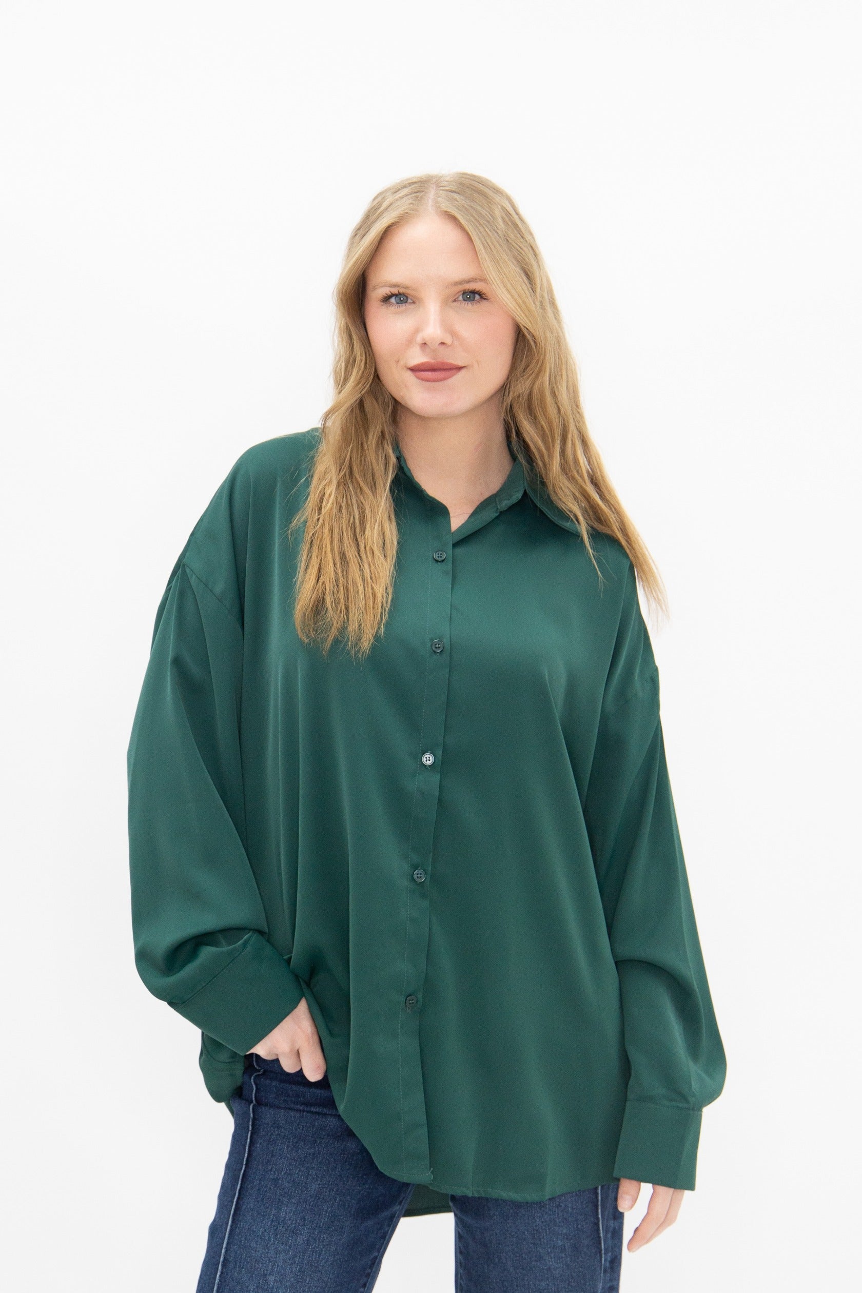 Kathryn Classic Button-up, Forest Green in Forest Green view 4 (top)