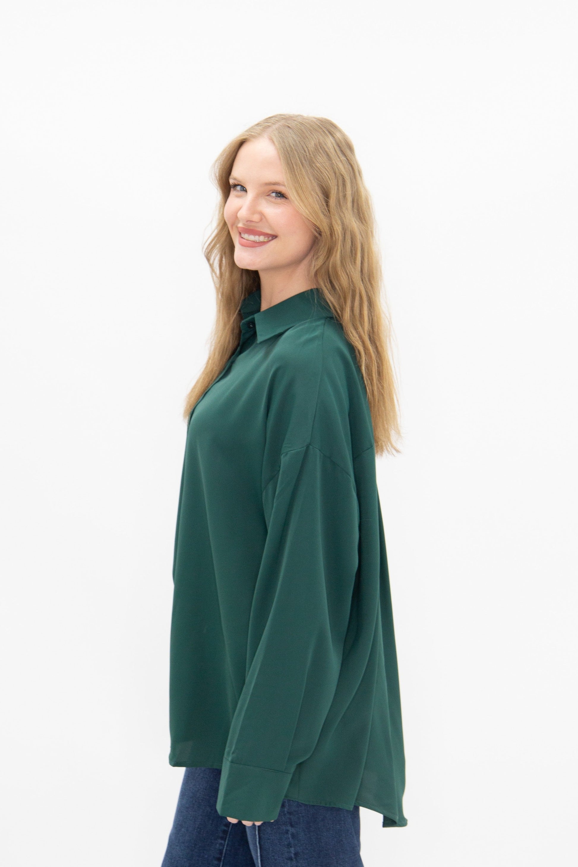 Kathryn Classic Button-up, Forest Green in Forest Green view 5 (top)