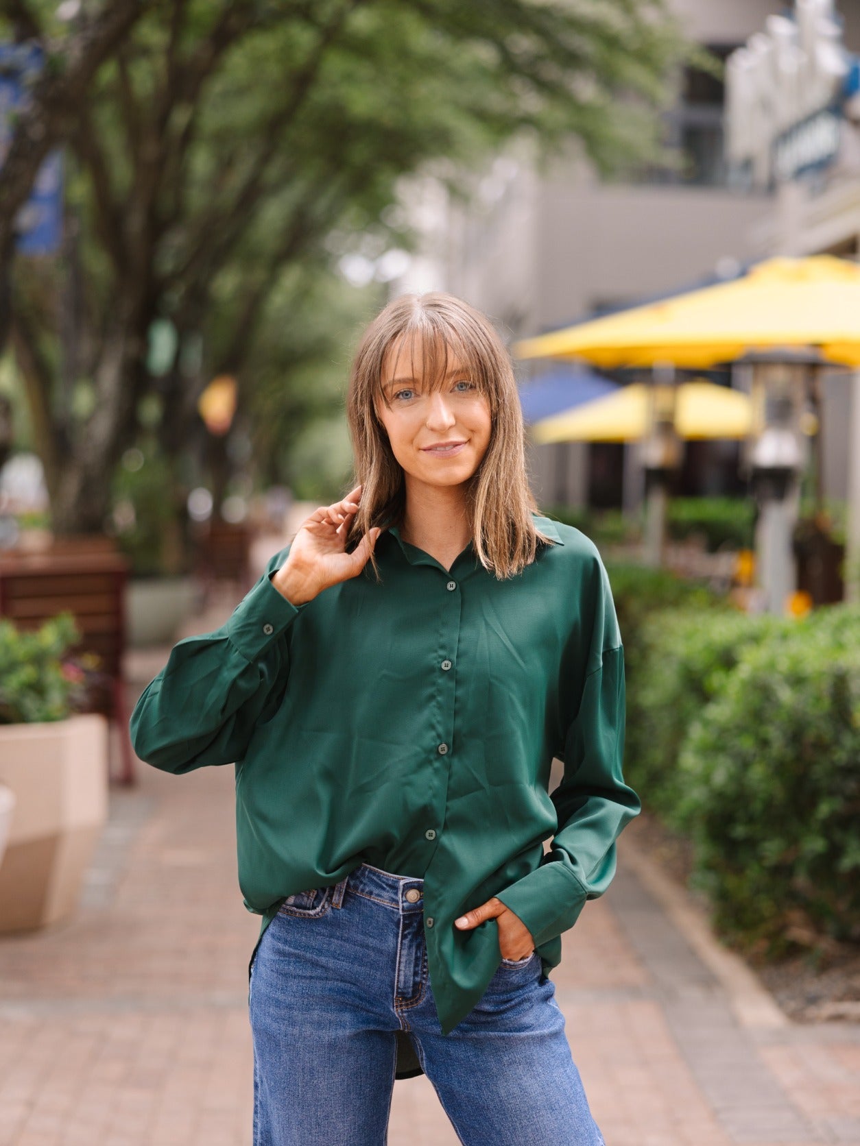 Kathryn Classic Button-up, Forest Green in Forest Green view 7 (top)