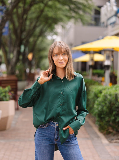 Kathryn Classic Button-up, Forest Green in Forest Green view 7 (top)