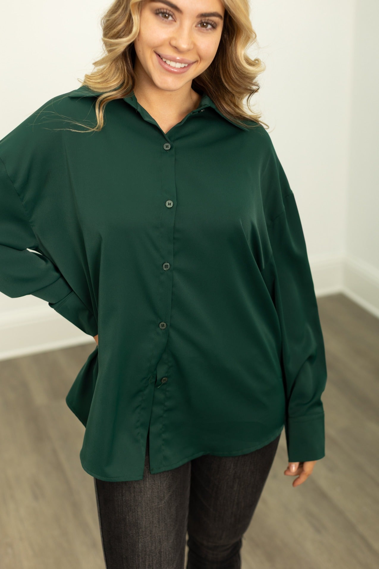 Kathryn Classic Button-up, Forest Green view 9 (top)