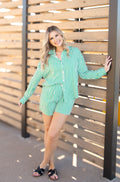 Kathryn Classic Button-up, Green Stripe Green view 3 (top) - kathryn classic, kathryn clark crochet, ka - shop at us.meeeshop