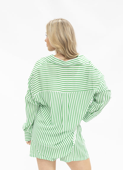Kathryn Classic Button-up, Green Stripe in Green view 2 (top)