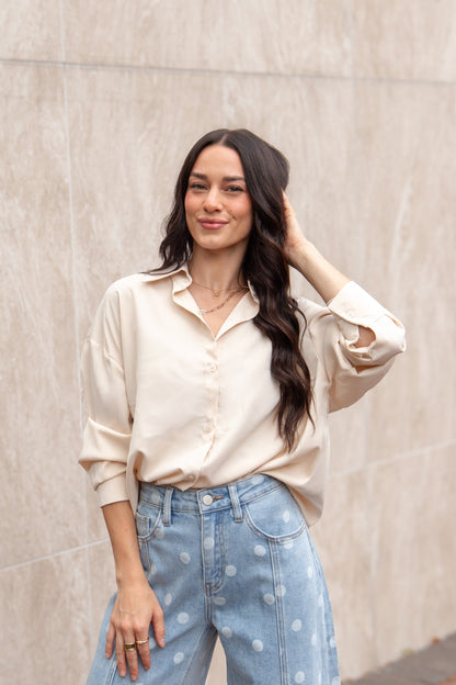 Kathryn Classic Button-up, Ivory in Ivory - Button Ivory (top)