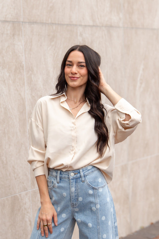 Kathryn Classic Button-up, Ivory in Ivory - Button Ivory (top)