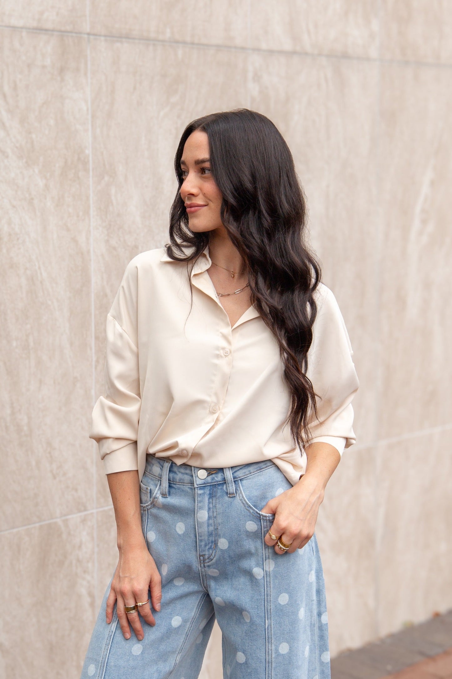 Kathryn Classic Button-up, Ivory in Ivory view 2 - Button Ivory (top)