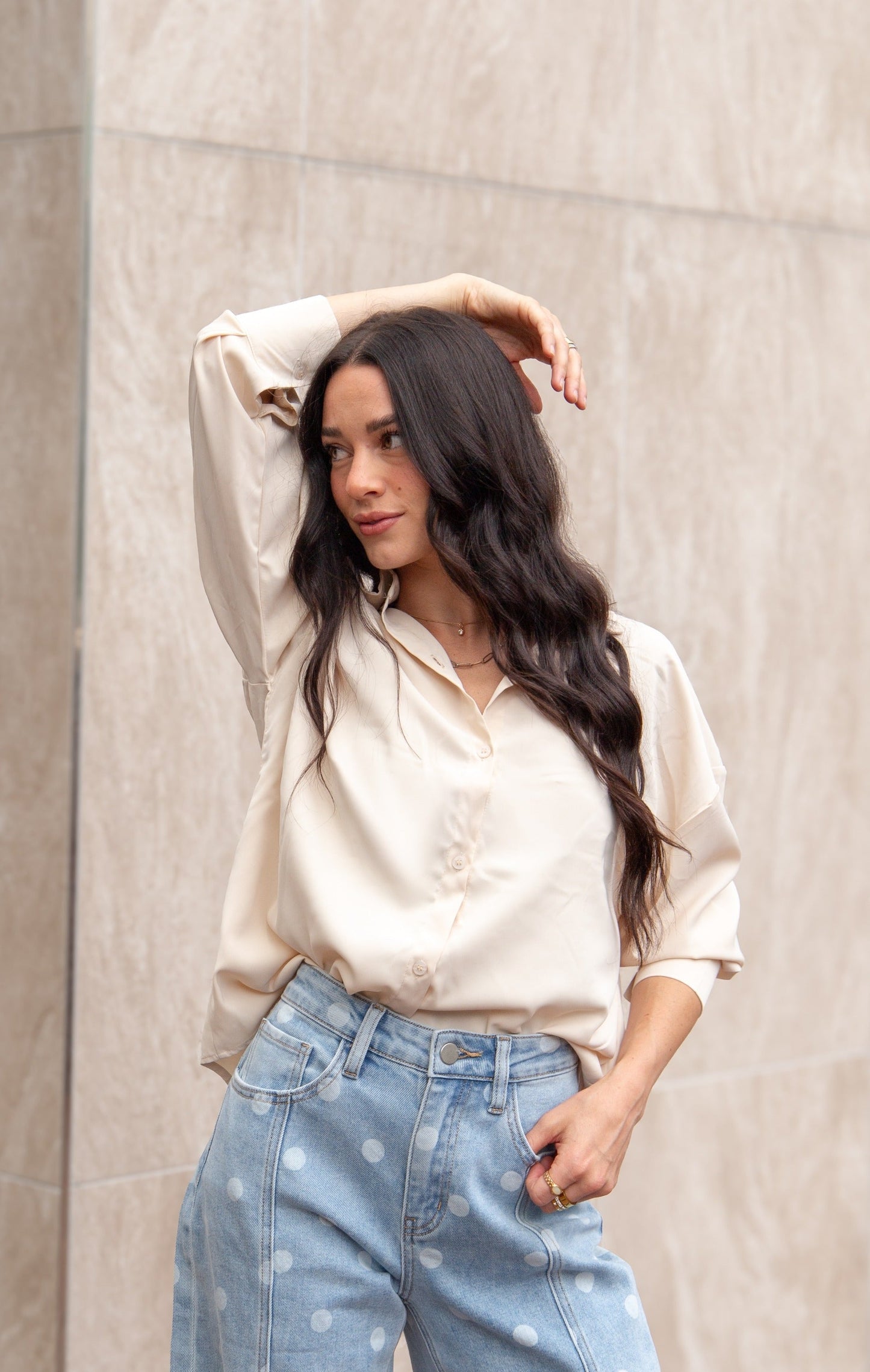 Kathryn Classic Button-up, Ivory in Ivory view 3 - Button Ivory (top)