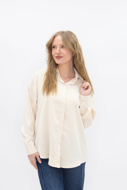 Kathryn Classic Button-up, Ivory in Ivory view 4 - Button Ivory (top)