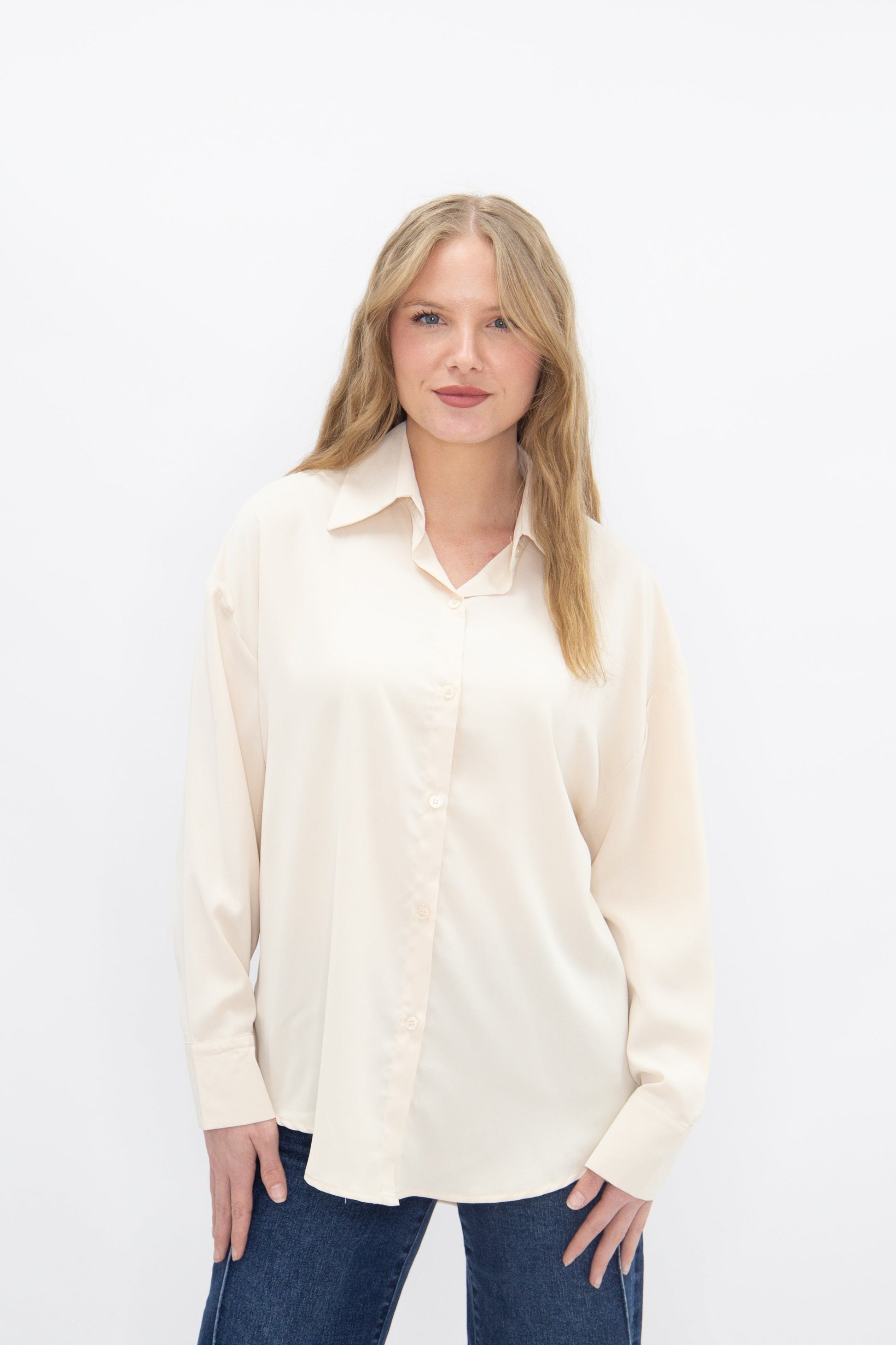 Kathryn Classic Button-up, Ivory in Ivory view 5 - Button Ivory (top)