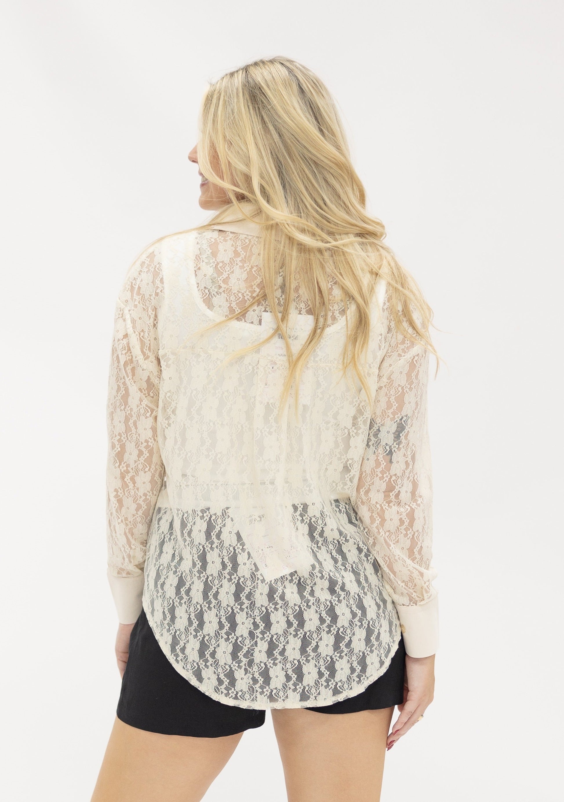 Kathryn Classic Button-up, Ivory Lace in Ivory view 3 (top)