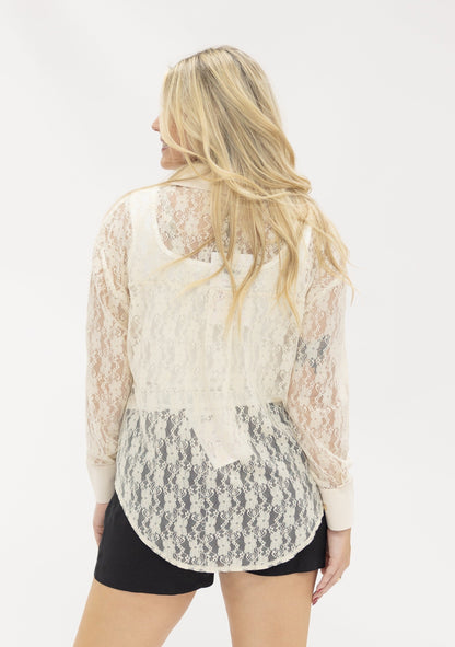 Kathryn Classic Button-up, Ivory Lace in Ivory view 3 (top)