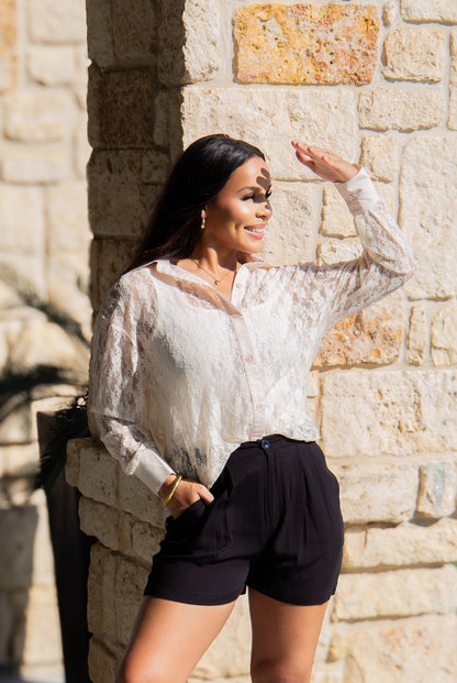 Kathryn Classic Button-up, Ivory Lace in Ivory view 7 (top)